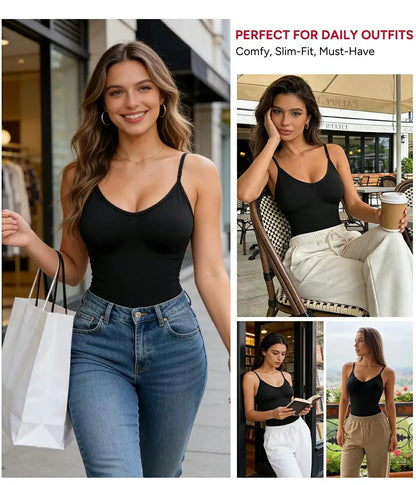 Women's Built in Bra Seamless Bodysuit Tummy Control
