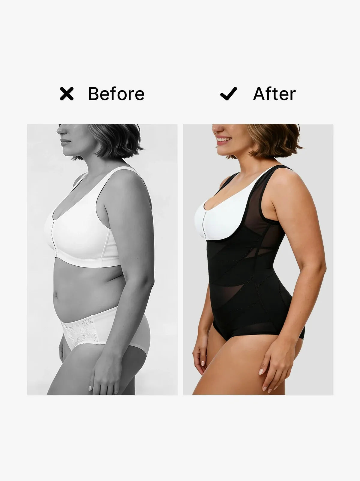 Women's Mesh U-Shape Open Bust Bodysuit Tummy Control