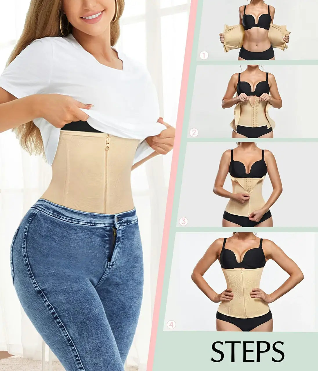 Women's Zipper Steel Boned Waist Trainer Tummy Control
