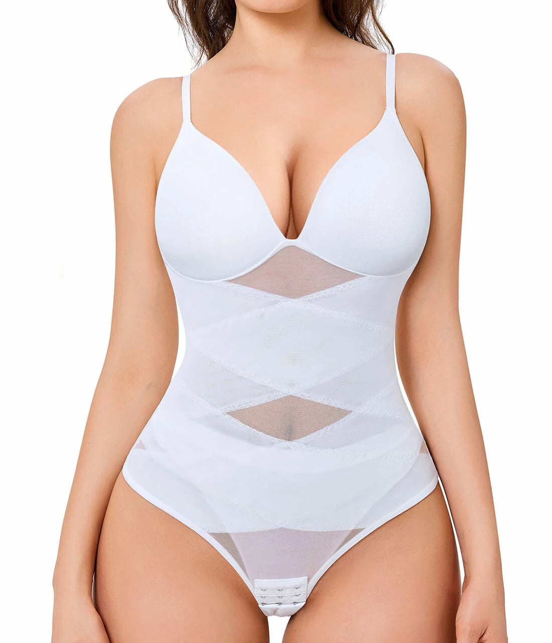 Women's X-Cross Built-in Bra Bodysuit Tummy Control