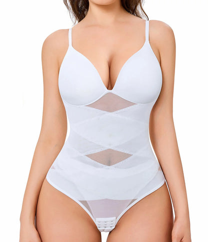 Women's X-Cross Built-in Bra Bodysuit Tummy Control