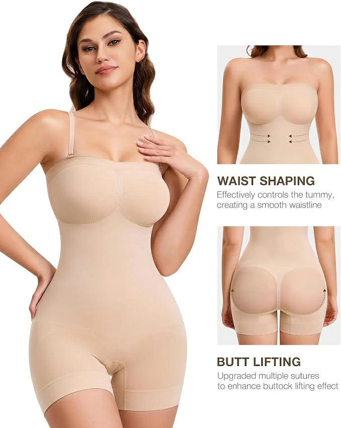 Women's Strapless Shapewear Bodysuit Tummy Control Butt Lift
