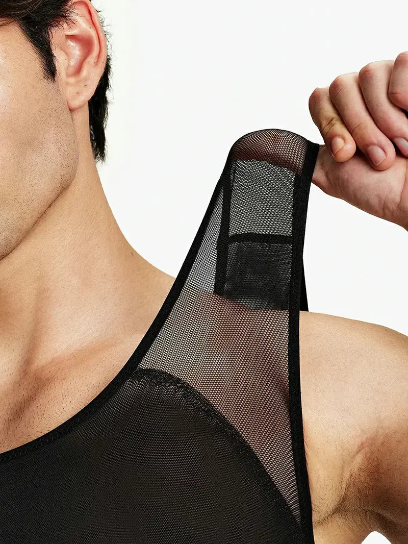 Men's Mesh Bodysuit Tummy Control Seamless Shapewear