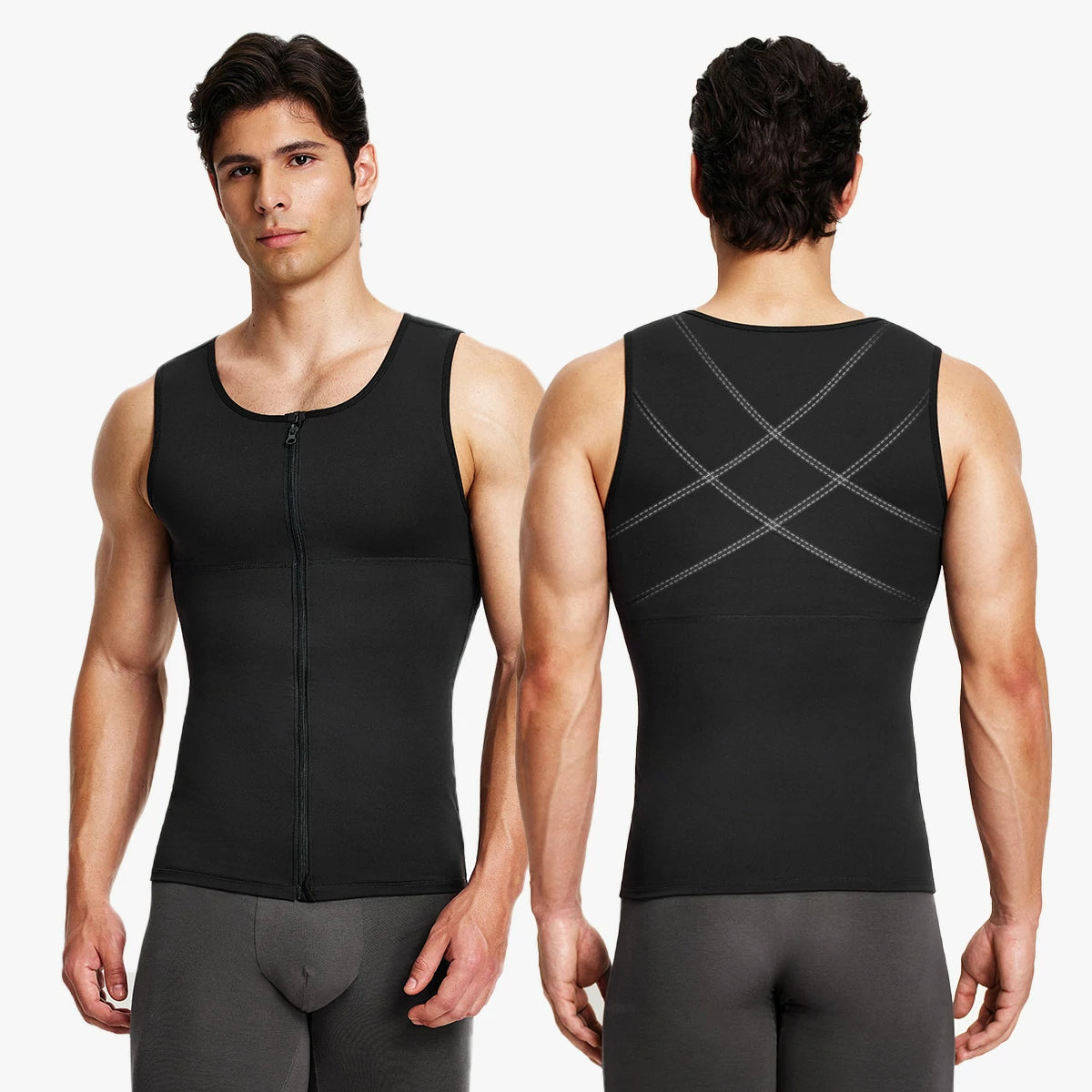 Men's Dual-Layer Zippered Compression Tank Top