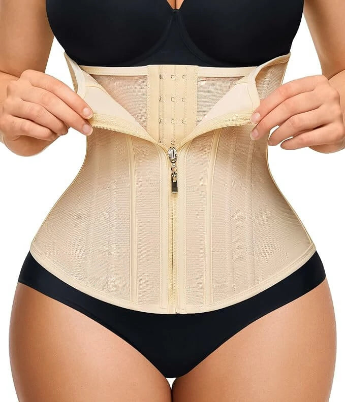 Women's Mesh Steel Boned Zipper Waist Trainer Tummy Control