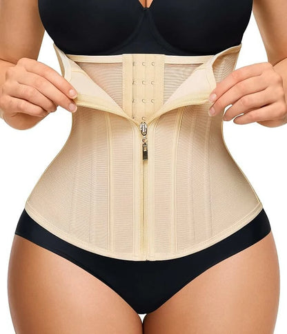 Women's Mesh Steel Boned Zipper Waist Trainer Tummy Control