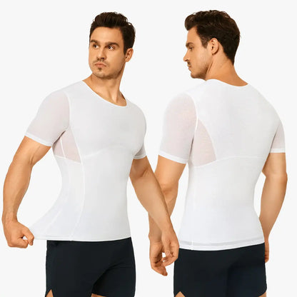 Men's Short Sleeve Compression Shirt Mesh Tummy Control