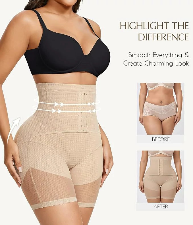 Women's High Waist Hook Closure Anti-Chafe Faja Shorts Tummy Control