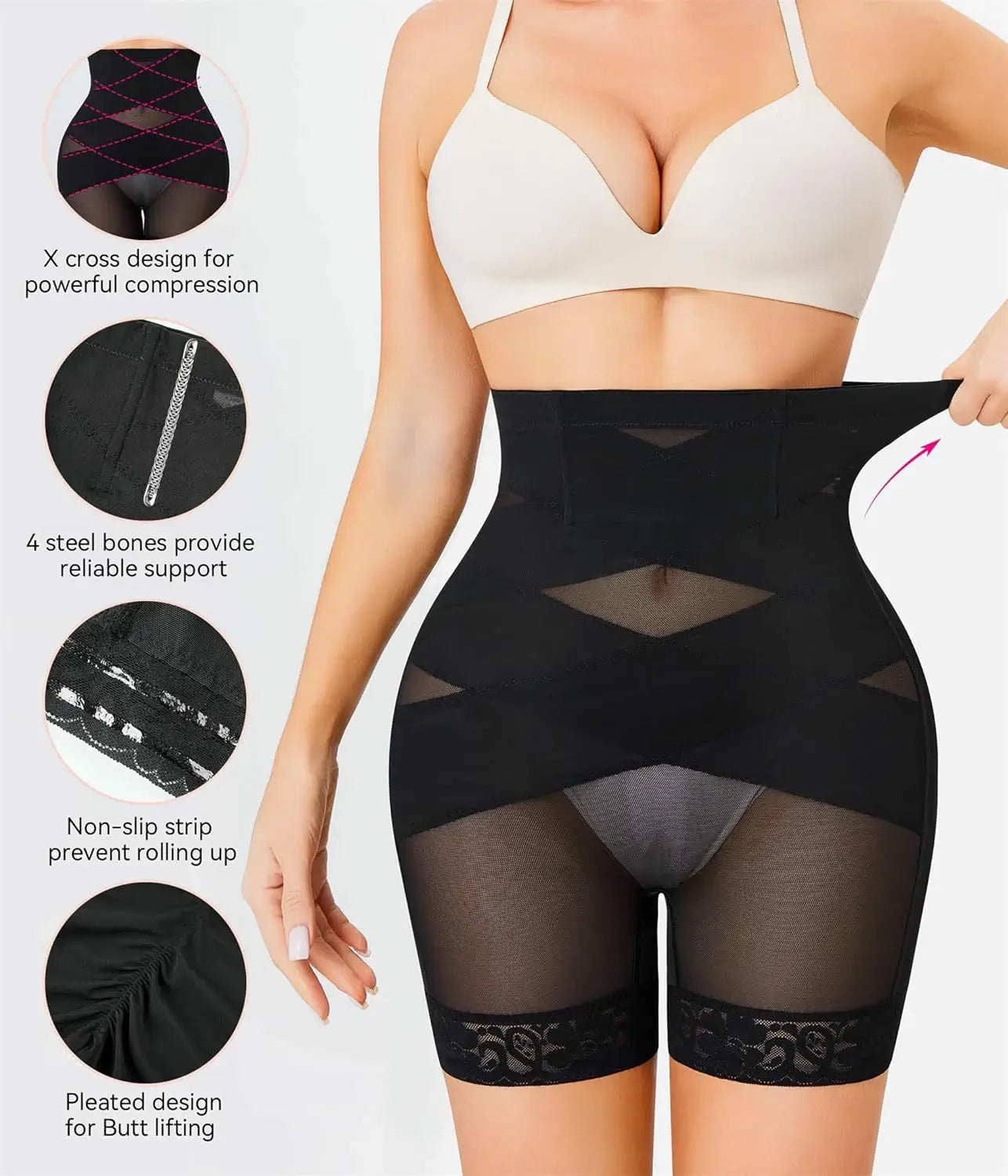 Women's High Waist Steel Bones Shapewear Shorts Tummy Control