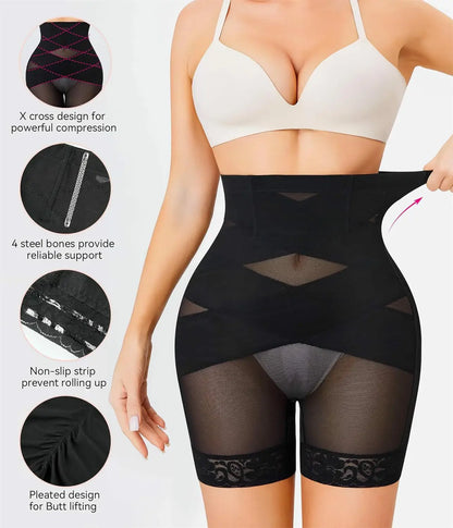 Women's High Waist Steel Bones Shapewear Shorts Tummy Control