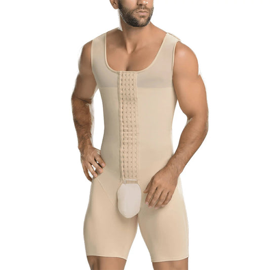 Men's Full Body Shaper Bodysuit with 4-Level Hooks
