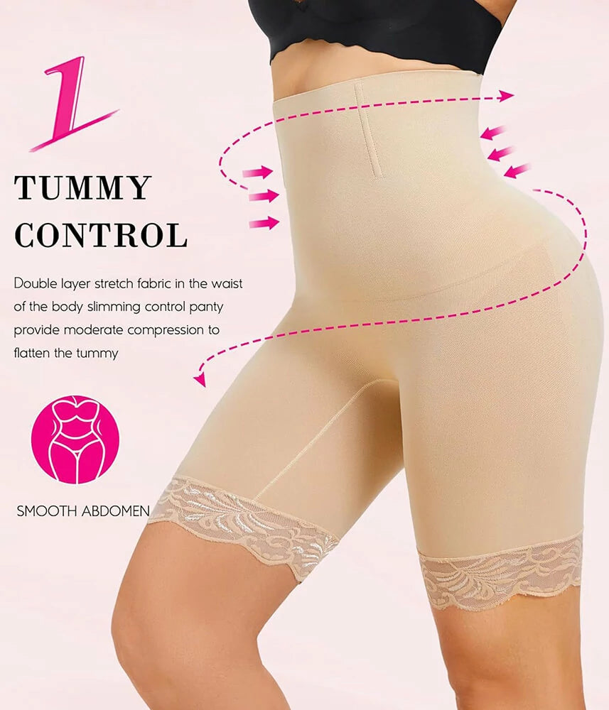 Women's High Waist Lace Butt-Lifting Contour Shapewear Shorts Waist Sculpting