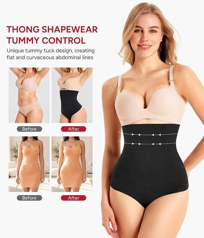 Women's High Waist Steel Bones Seamless Thong Tummy Control