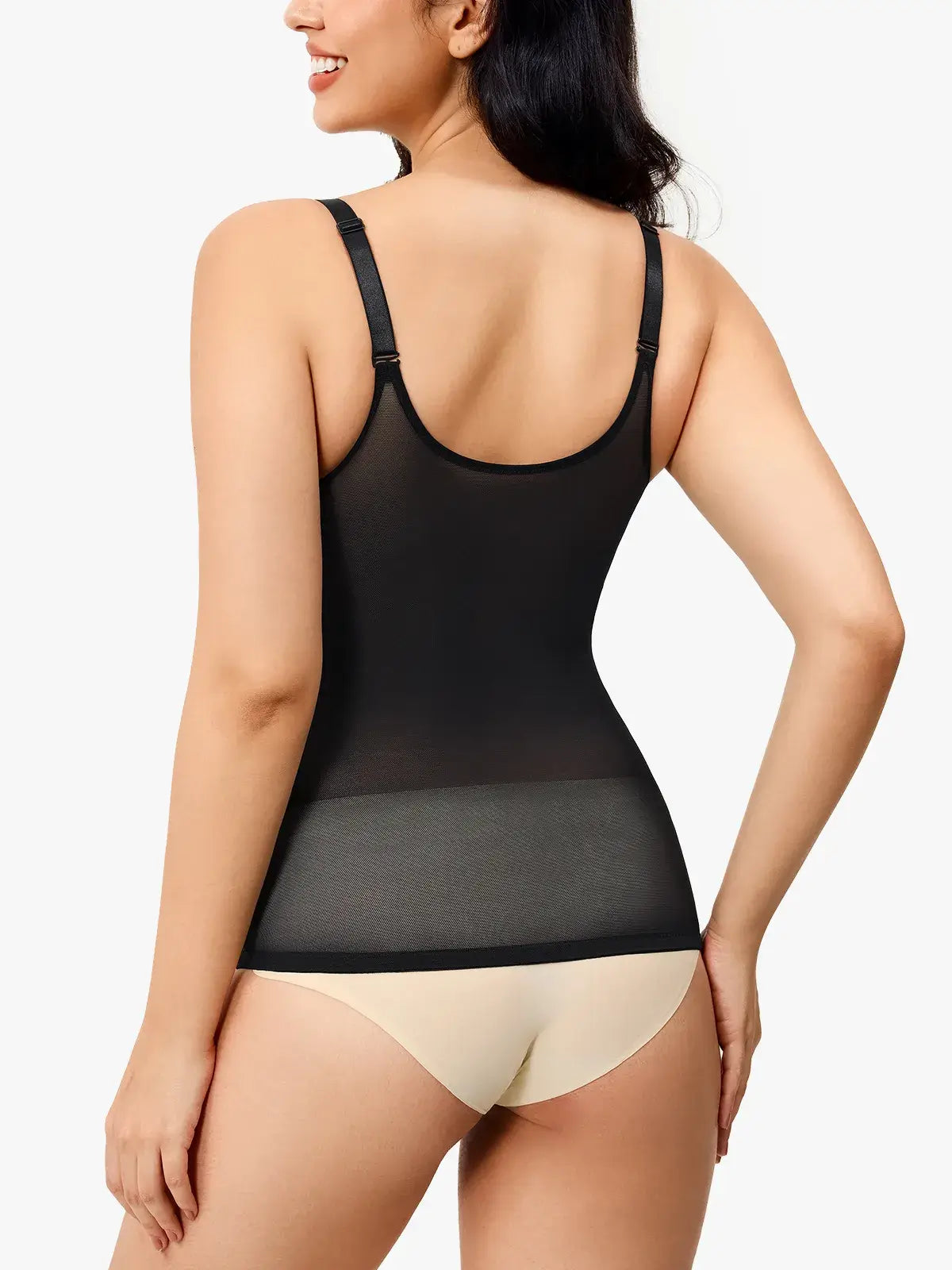 Women's V Neck Mesh Shapewear Tank Built-in Bra Tummy Control
