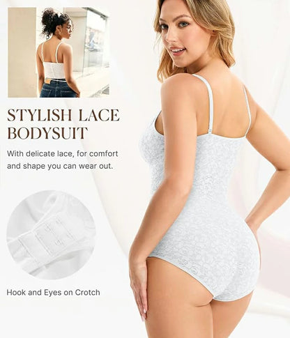 Women's Lace V-Neck Bodysuit Tummy Control Shapewear