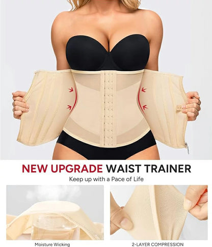 Women's Mesh Steel Boned Zipper Waist Trainer Tummy Control
