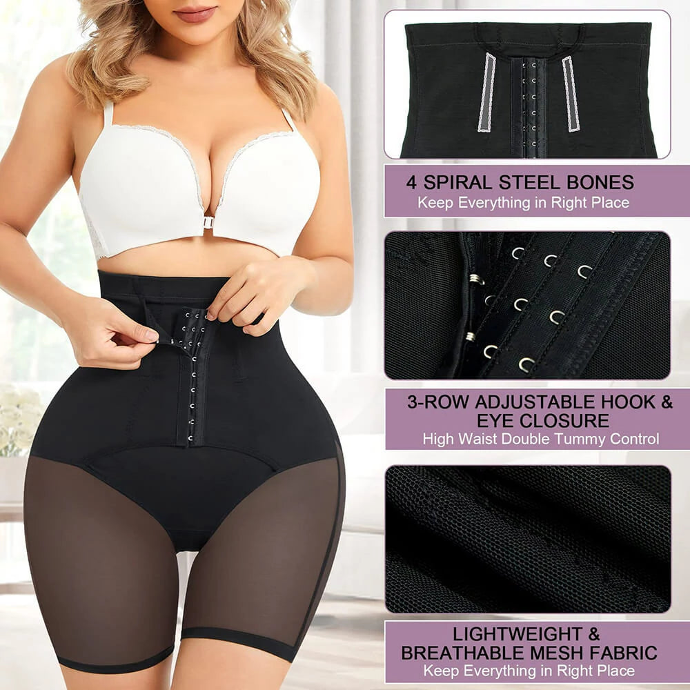 Women's High Waist Hook Closure Steel Bones Shapewear Shorts Tummy Control