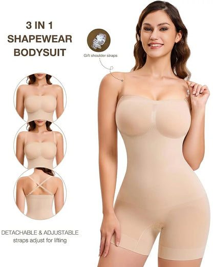 Women's Strapless Shapewear Bodysuit Tummy Control Butt Lift
