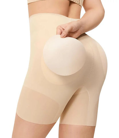 Women's High Waist Removable Pads Ruched Hip Shorts Tummy Control
