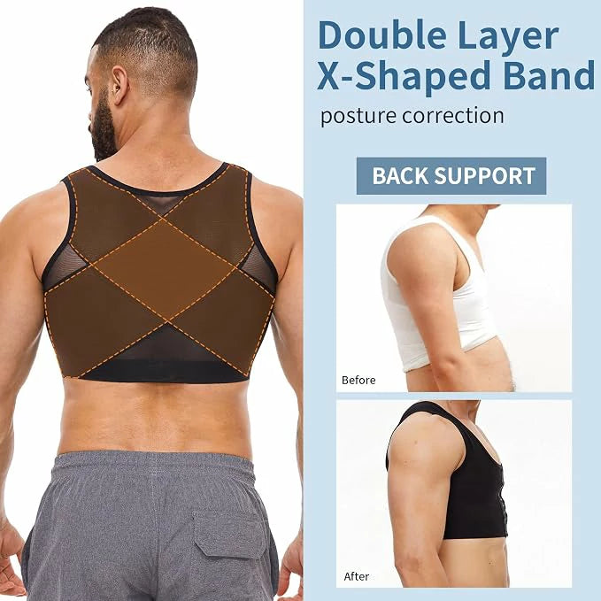 Men's Mesh Chest Binder Vest Breathable Hook-Eye