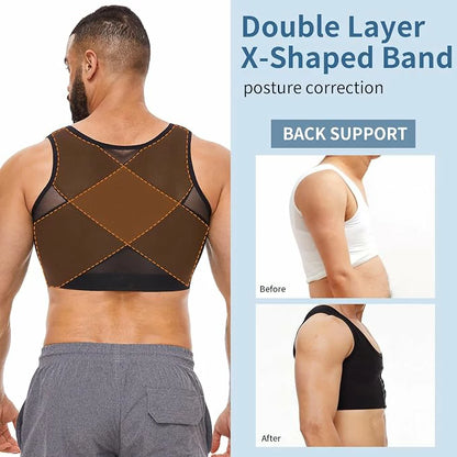Men's Mesh Chest Binder Vest Breathable Hook-Eye