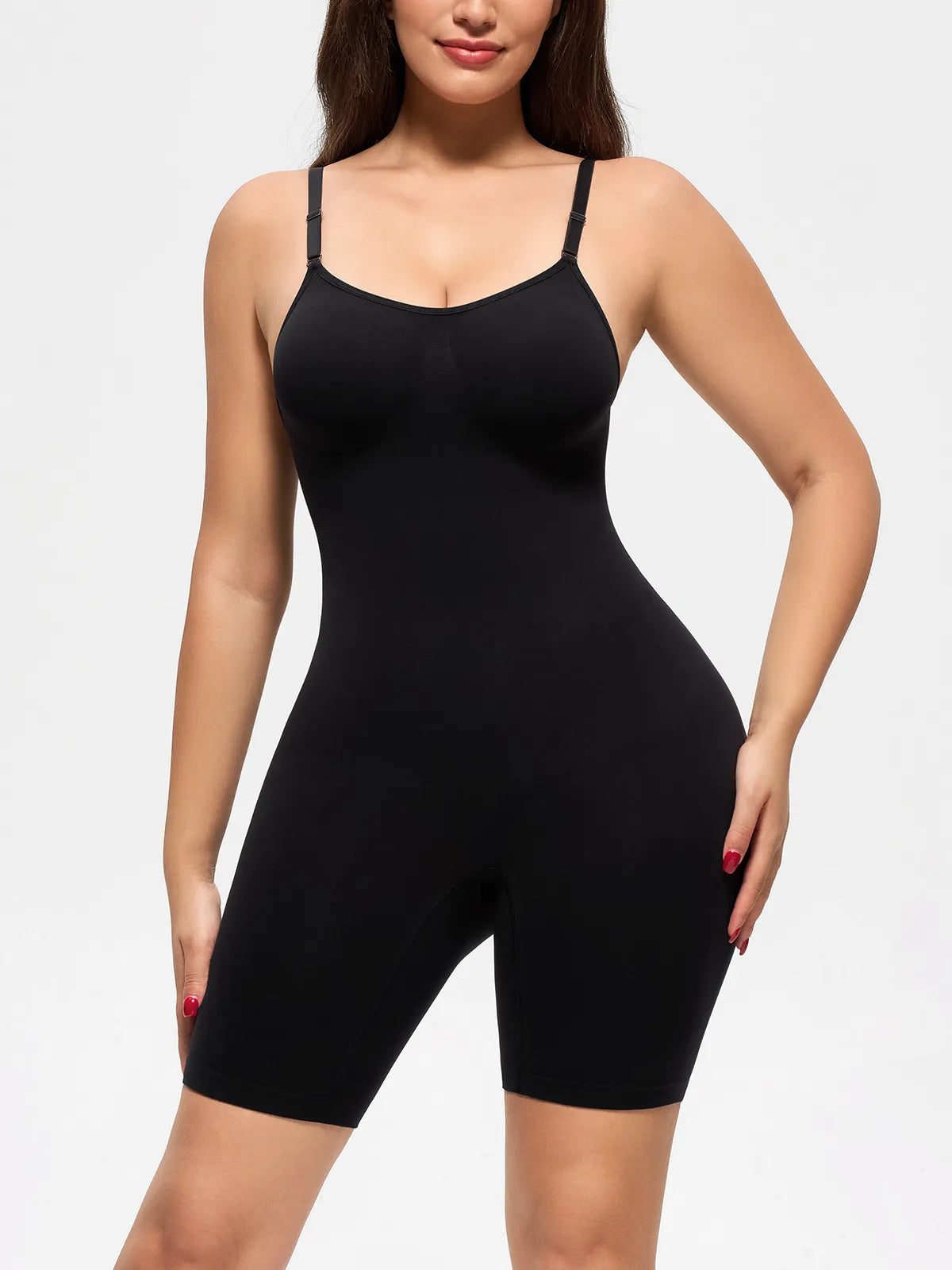 Women's Seamless V-Neck Mid-Thigh Bodysuit Tummy Control