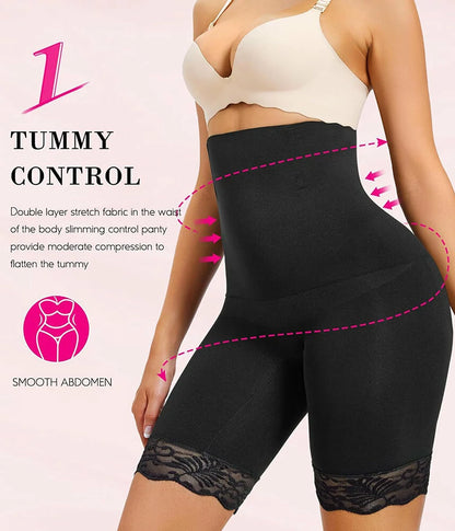Women's High Waist Lace Butt-Lifting Contour Shapewear Shorts Waist Sculpting