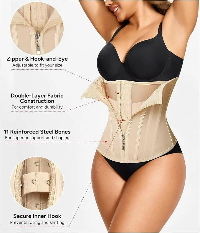 Women's Mesh Steel Boned Zipper Waist Trainer Tummy Control
