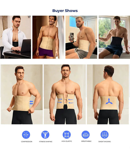 Men's Firm Compression Waist Trainer with Zipper and Steel Bones