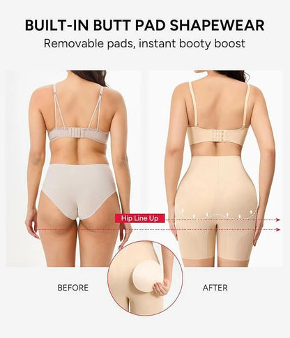 Women's High Waist Removable Pads Ruched Hip Shorts Tummy Control