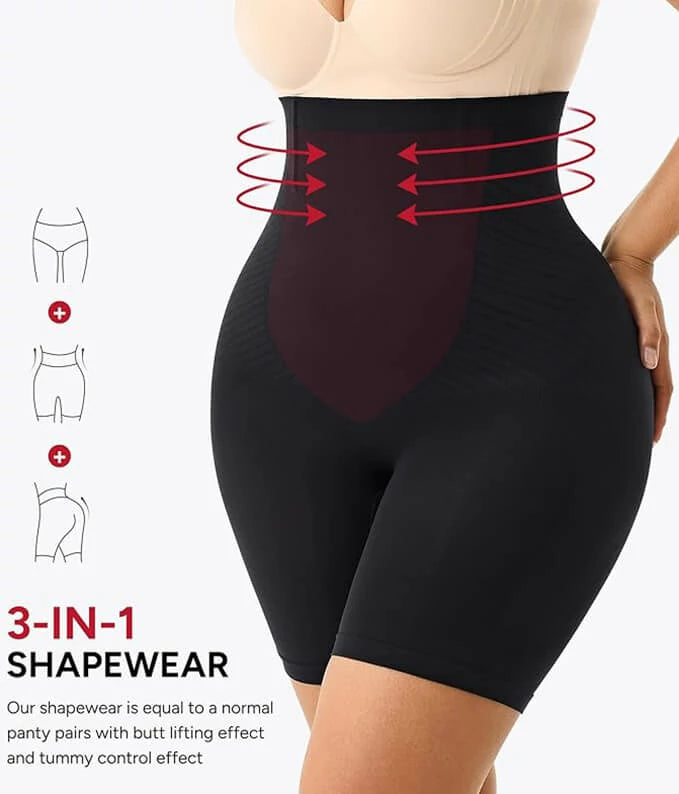 Women's High Waist Steel Bones 3D Contour Shapewear Shorts Tummy Control