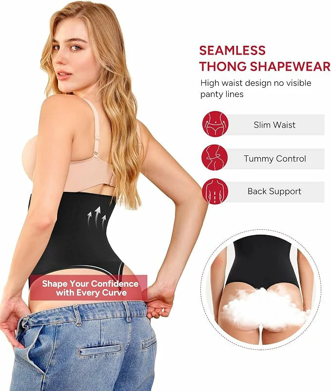 Women's High Waist Steel Bones Seamless Thong Tummy Control
