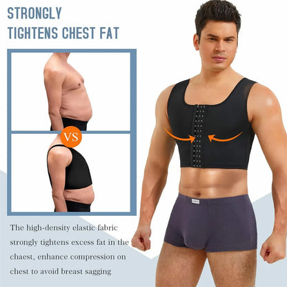 Men's Compression Chest Binder Vest Double-Layer Hook-Eye