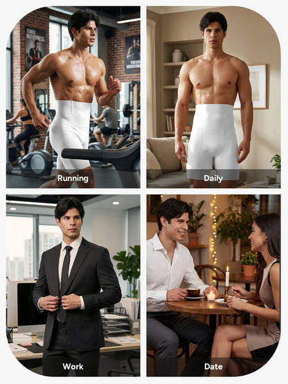 Men's High-Waist Tummy Control Compression Shorts with Steel Bones
