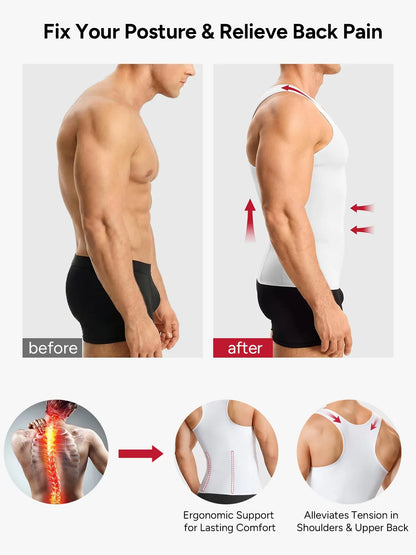 Men's Tummy Control Shapewear Undershirt w/ Adj Hooks