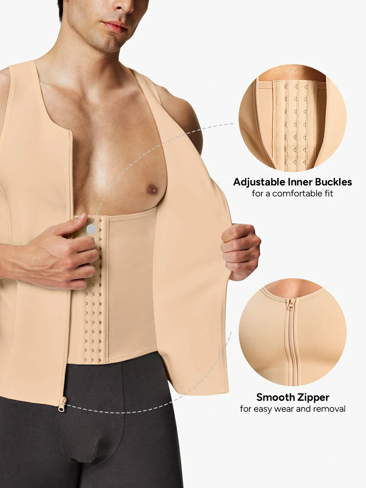 Men's Tummy Control Shapewear Undershirt w/ Adj Hooks
