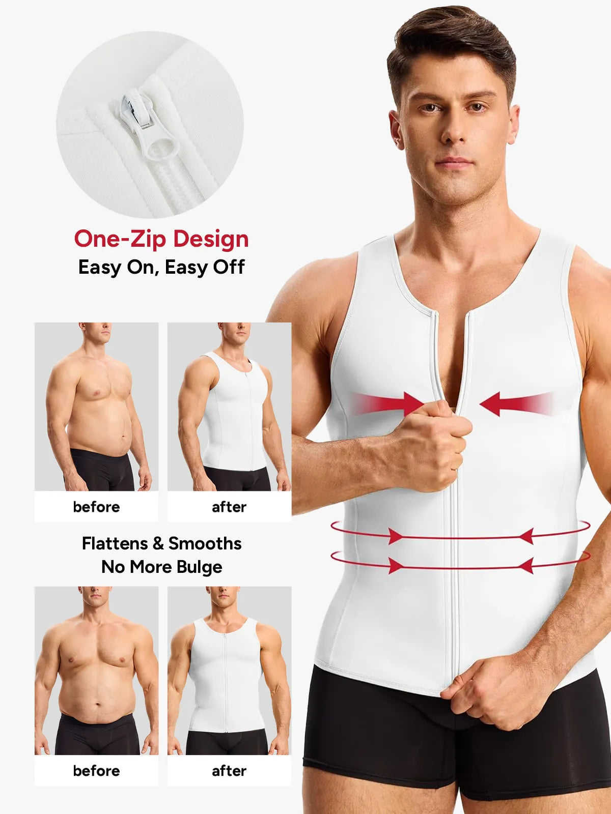 Men's Tummy Control Shapewear Undershirt w/ Adj Hooks