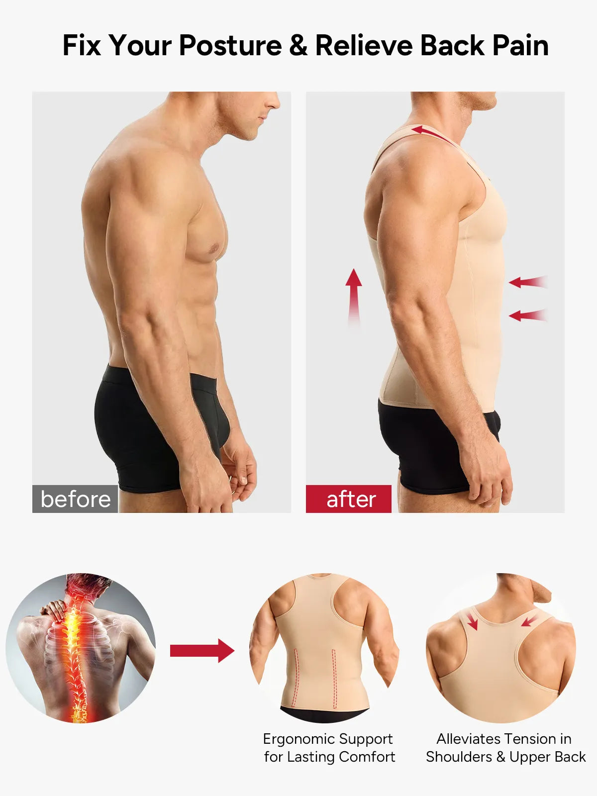 Men's Tummy Control Shapewear Undershirt w/ Adj Hooks