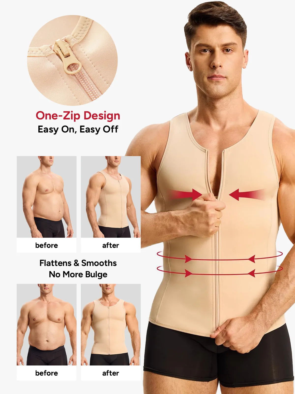 Men's Tummy Control Shapewear Undershirt w/ Adj Hooks