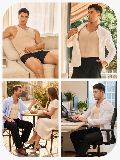 Men's Tummy Control Shapewear Undershirt w/ Adj Hooks