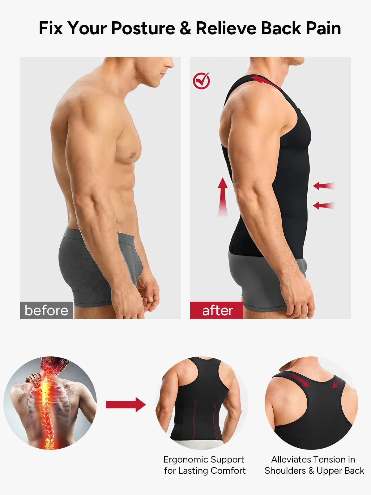 Men's Tummy Control Shapewear Undershirt w/ Adj Hooks