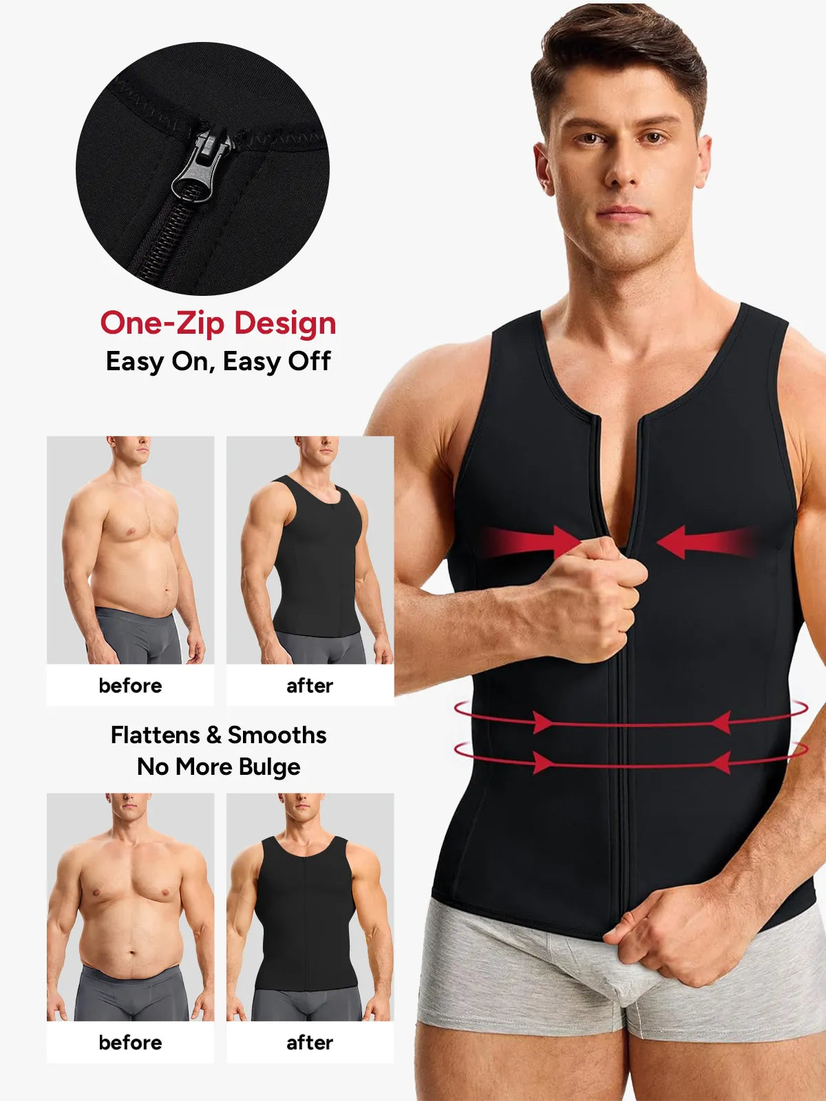 Men's Tummy Control Shapewear Undershirt w/ Adj Hooks