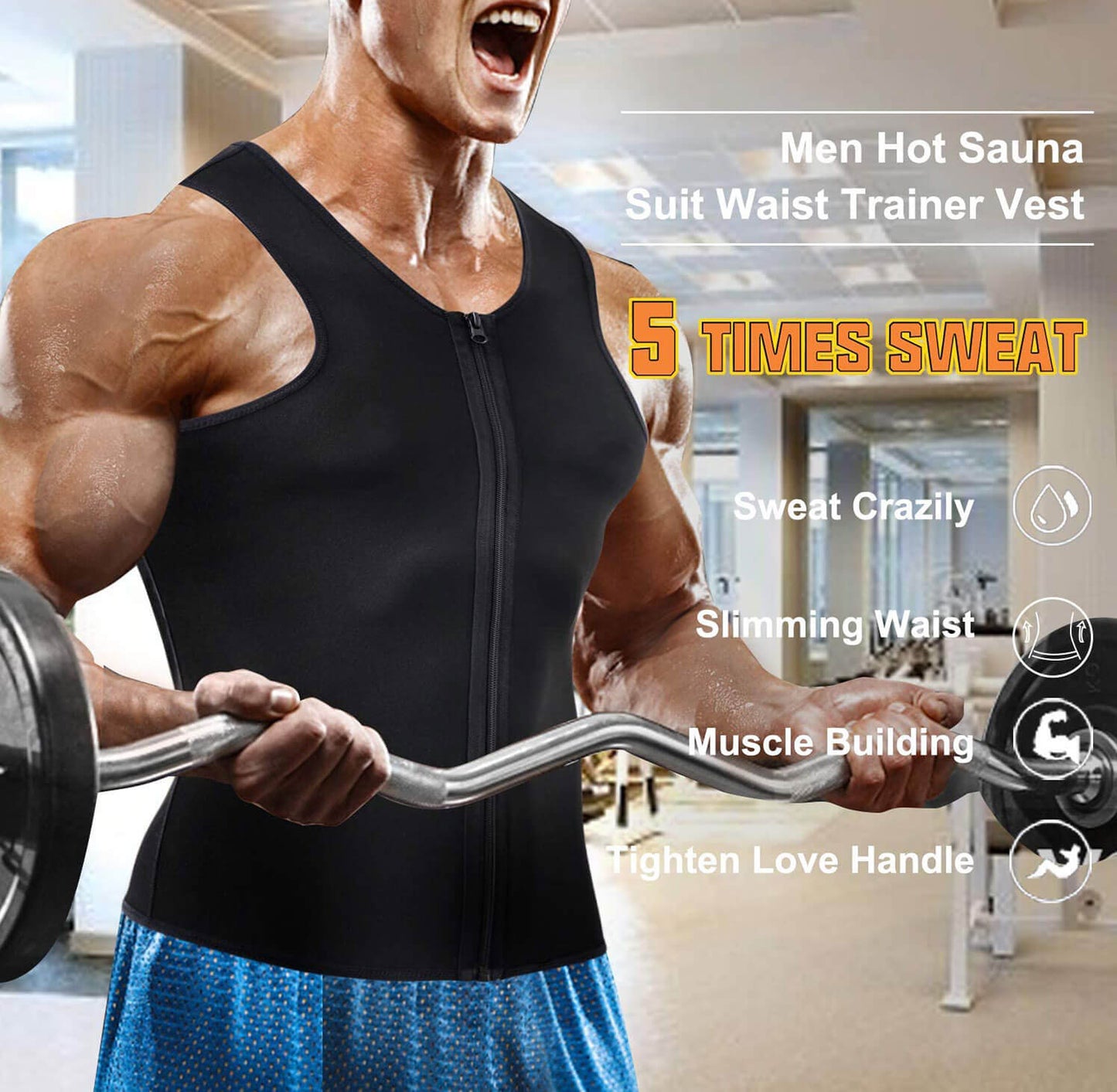 Men's Nano Silver Sauna Sweat Vest with Zipper