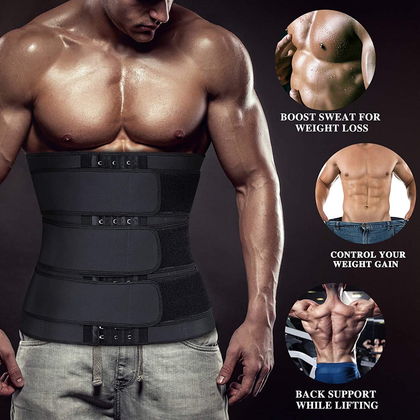 Waist Trainer Corset Cincher for Men-3 Adjustable Belts